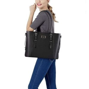 Mosiso Laptop Black Leather Large Bag.